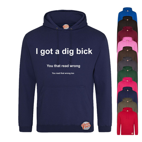 (Green, XX-Large) I Got A Dig Bick! Mens Unisex Funny Hoodie . Retro Hoody