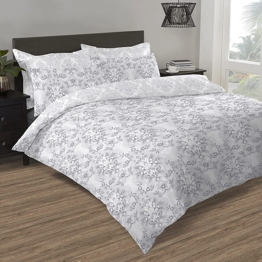 NightComfort Damask Grey Cotton Rich Duvet Cover Set with Pillowcase