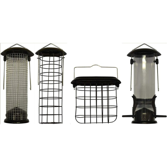 Hammertone Style Hanging Bird Feeders Seed, Nut, Fatball & Suet Block (Set of 4)