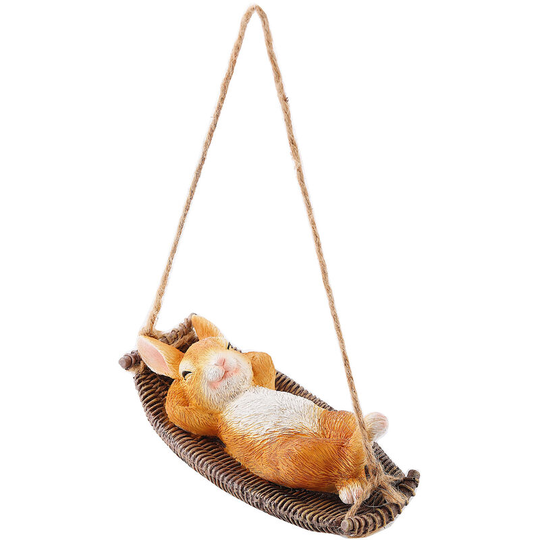 Benobby Kids - Swing rabbit garden statue, outdoor garden sculpture, rabbit sculpture, courtyard balcony courtyard lawn garden decoration 16*7*6cm