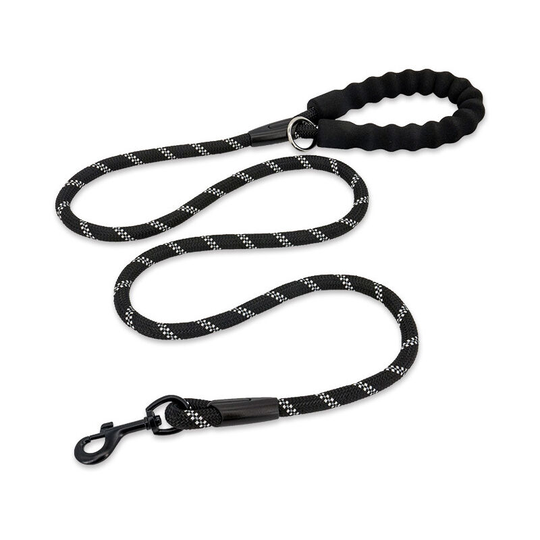 Betterlifegb - Leave dog rope, leash for nylon dog with padded handle and reflective wires, 150 cm solid rope leaves for dogs (black)