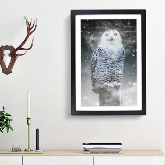 Snowy Owl on a Perch - Picture Frame Graphic Art Print