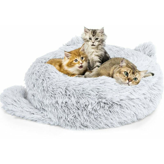 Round Cat Cushion, Ultra Soft Basket, Washable Plush Cat Round Cat Bed, Non-Slip pp Cotton Dog Mat for Kitten, Small Dog, Rabbit, (60 * 18cm) - Gray