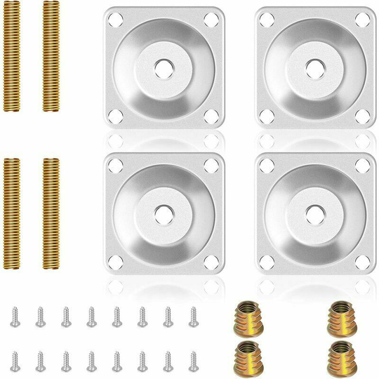 Furniture Leg Mounting Plates - With Hanger Bolts & Screws - For Furniture, Armchair, Sofa, Set of 4