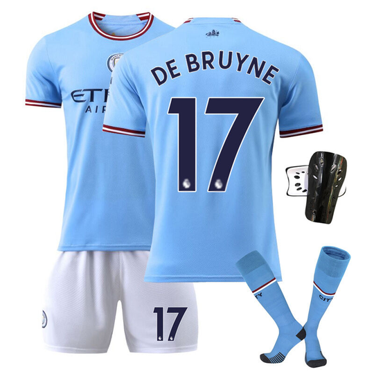 Manchester City home football suit No. 17 Debrouane shirt with socks+protective gear