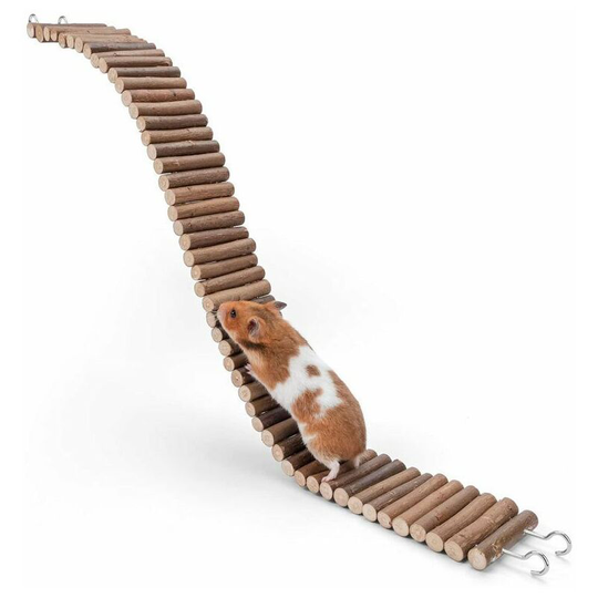 Perle Rare - 2 Pack 50 x 8cm Wooden Small Pet Hanging Bridge / Collapsible Tunnel, Large Climbing Ladder and Chew Toys for Hamster Guinea Pig