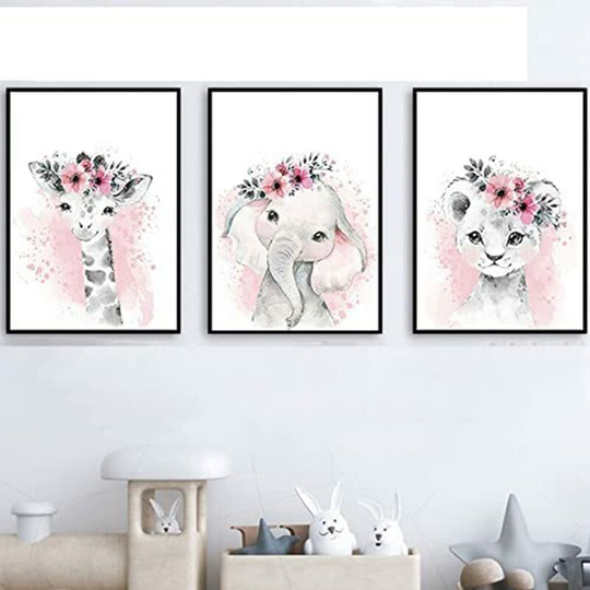 Set of 3 Paintings for Children's Room Girl Pink Baby Posters Set Rabbit My Princess Love Poster Birthday Gifts Unframed L(40X50CM) No Frame h