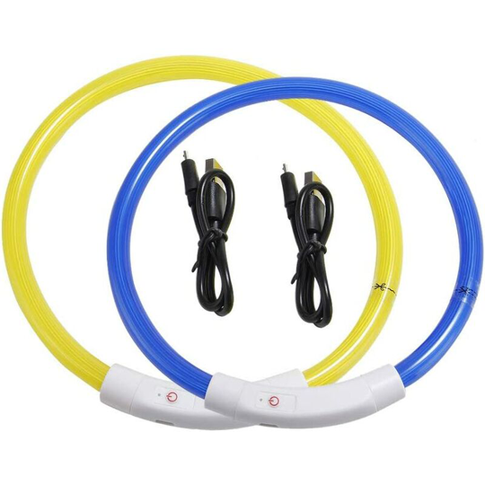 2 Pcs led Pet Dog Collar, led usb Rechargeable Pet Safety Collar, Adjustable Flashing Collar with 3 Light Modes, Light up to 70cm Length, Size Large