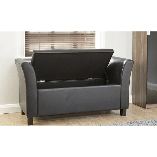 Verona Ottoman Storage Bench Window Seat Blanket Box - Faux Leather Black