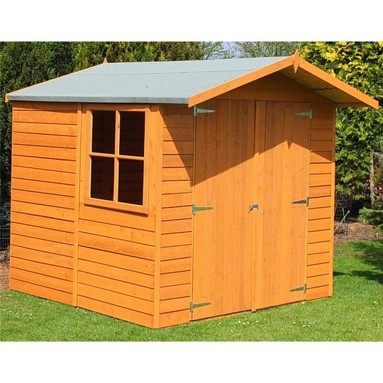 7 x 7 (1.98m x 2.04m) Dip Treated Overlap - Apex Wooden Garden Shed - 1 Opening Window - Double Doors - 11mm Solid Osb Floor - Core (bs)