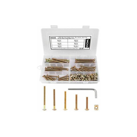Bolts Nuts Kit, M6 Hex Socket Head Cap Screws Nuts 110PCS for Crib Bunk Bed Furniture Cot, Barrel Bolt Nuts Hardware Replacement Kit Made of Plated