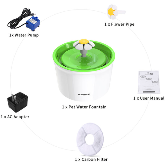 YD - Automatic Drinking Fountain Electric Pet Dog Cat Water Drinking Filter Green With us Plug 110V