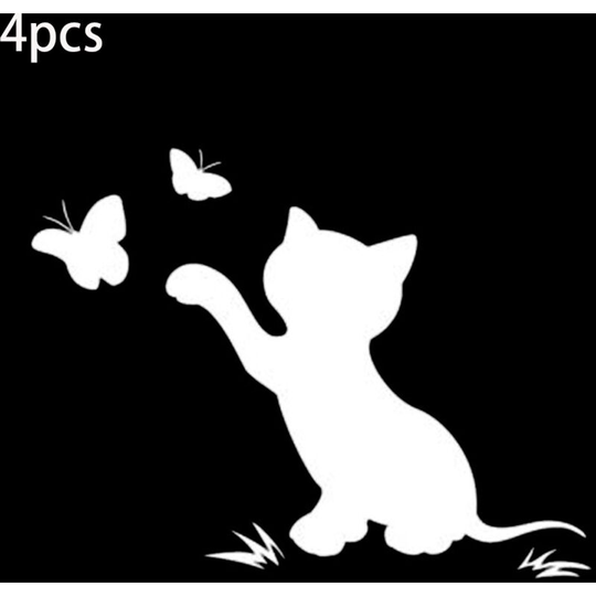 Perle Rare - Set of 4 Cat Car Stickers Funny Vehicle Decals Car Stickers Car Tape Cover Stickers for Car Truck Use (White, 15 x 11.5cm)