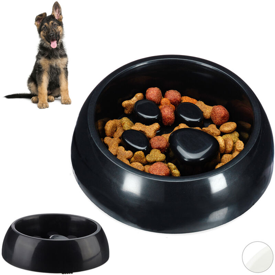 Relaxdays - Set of 2 Foraging Feeding Bowls for Slow Eating, Cats & Dogs, Bloat Stop Dish, Dishwasher-Safe, Black
