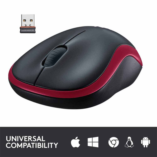 Optical Mouse Fit LOGITECH Black Red USB 2.4-GHz Mice Wireless M185