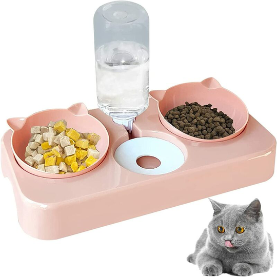 Cat Bowl, Drinker, Food and Drinker, Reclining Neck Guard, Perfect for Cats and Dogs (Pink)