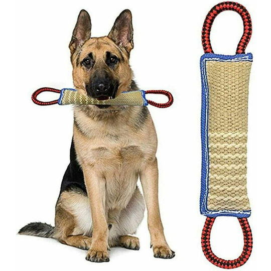 Qersta - Dog Toy Bite Dummy with 2 Handles 30cm - Dummy Floating Learning Roller Beneficial for Dog Dental Health, Interactive String Toy for