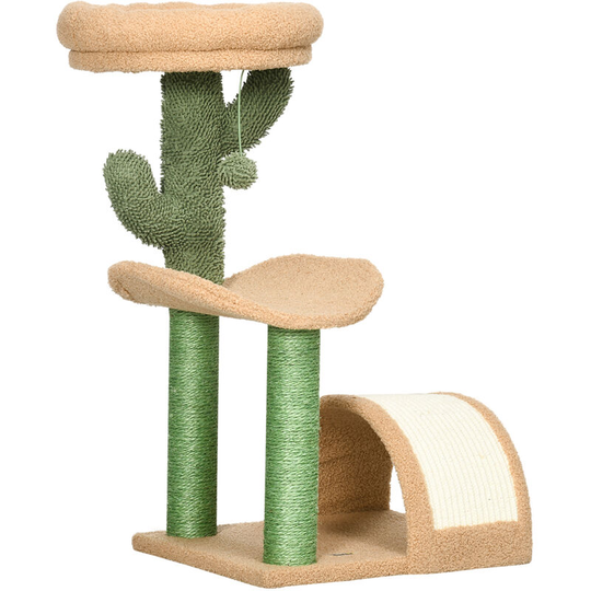 PawHut 72cm Cat Activity Centre w/ Bed, Toy Ball, Sisal Post, Curved Pad - Sand brown