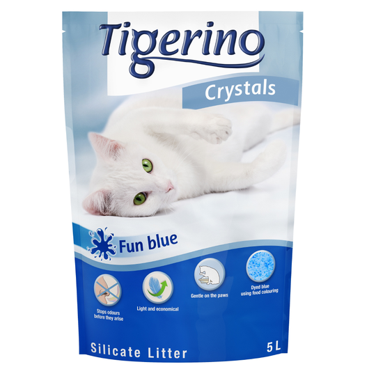 Tigerino Crystals Coloured Cat Litter - Fun/Sensitive (fragrance free) - 5 litre Blue