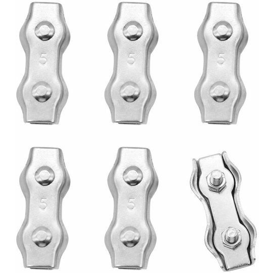 6 Pieces M5 Duplex Stainless Steel Clamps Rope Connector Stainless Steel Wire Rope Clamp for 4mm Wire Rope Stainless Steel Cable Clamp Soekavia