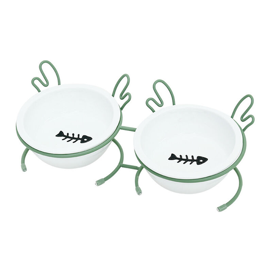 Ceramic tall cat bowl with stable support and removable design to prevent slipping Tiltable cat food bowl for dogs - avocado green double bowl