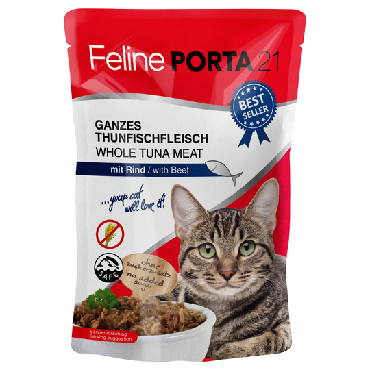 Feline Porta 21 Pouches Saver Pack 12 x 100g - Whole Tuna with Beef