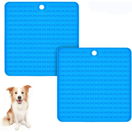 Pet Lick Mat Slow Feeding Dog Mat, Relax Anxious Pets, Perfect for Feeding Treats, Yogurt or Peanut Butter, 2 Pieces (Blue)