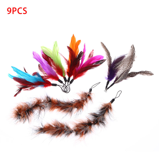 9PCS Luxury Colorful Natural Long Feather Pet Kitten Cat Teaser Cute Design Replacement Refill Feather for Cat Rod Wand