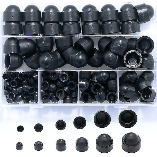 Deckon - 145 Pcs Plastic Cap Bolts, Nut Cover Cap, Hexagon Cap Bolt Nut Protection Hexagonal Black Hexagonal Screw Caps M4 M5 M6 M8 M10 M12