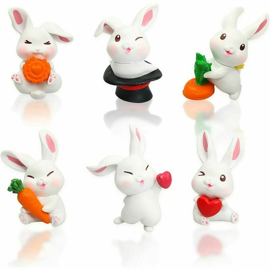Monly - Miniature Rabbit Ornament, 6 Pieces Mini Rabbit Figurine, Easter Cake Decoration, Cake Toppers Figurine, Ideal for Easter Party Decoration,