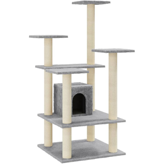 Cat Tree with Sisal Scratching Posts Light Grey 110 cm Vidaxl Grey