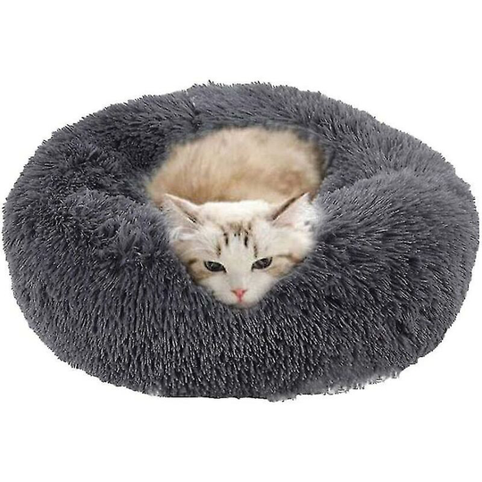 Soft Plush Pet Bed Removable Liner Pet Bed Round For Medium Dog And Pair Of Cats (1 Piece, Dark Grey)