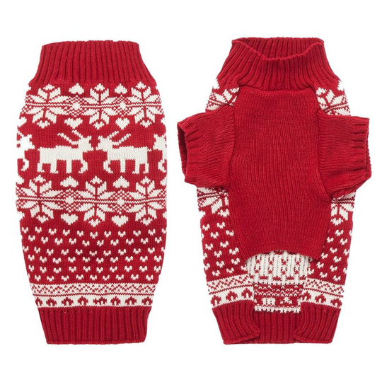 Dog Reindeer Holiday Pet Clothes Sweater for Dogs Puppy Kitten Cats, Classic Red Autumn Winter Warm Christmas Knitted Snowflake Fawn Dog Hair Clothes