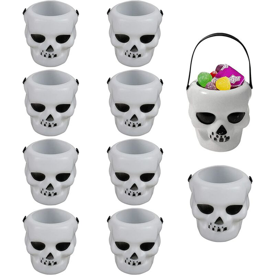 10 Pcs Mini Candy Bucket Witch Cauldron with Handle Cauldron Halloween Candy Holder Pot Skull Heads Shaped Kettles Cups Trick Or Treat Party Candy