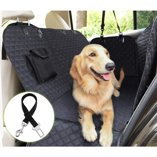 Universal Dog Car Seat Covers, Protective Rear Seat Cover with Storage Pocket, Waterproof Bench Cover for Car and suv Tansport (146 x 136cm, Black)