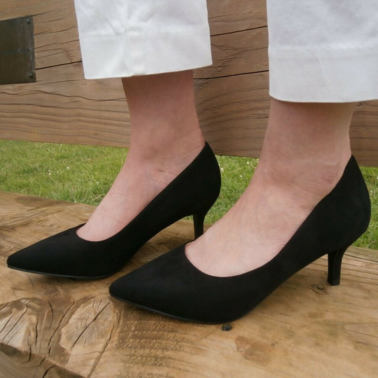 (6) Womens Kitten Low Heel Black Court Shoe Slip On Casual Shoes Comfy Office
