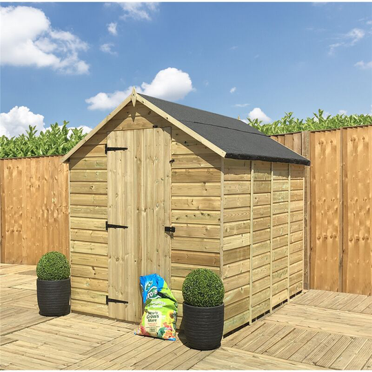 6 x 5 Windowless Pressure Treated Tongue and Groove Single Door Apex Shed (Low Eaves)