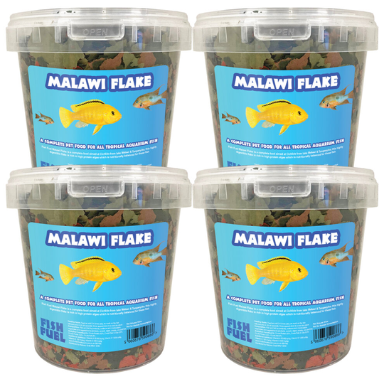 (x4 Buckets) Malawi Fish Flake Food 1 Litre Bucket - Fish Fuel Aquarium Food, Cichlid Tank
