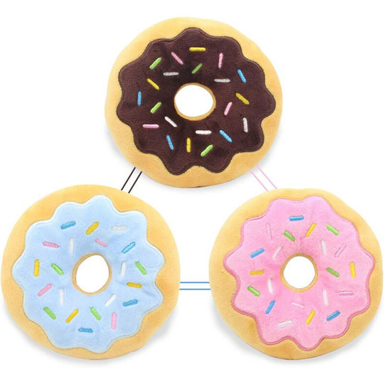 Donut Squeaky Plush Toys for Small and Medium Dogs Puppy Cat Pet Set Sound Interactive Chew Toy (3 Pieces)