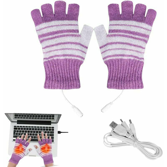 USB Half Finger Heated Gloves Winter Heating Gloves for Men and Women USB Powered Half Finger Washable Warm Mittens for Cycling Motorcycle Skiing