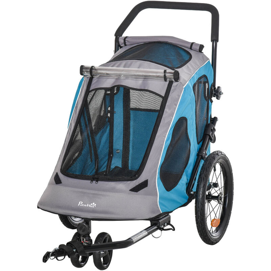 Pawhut - 2-IN-1 Dog Bike Trailer Pet Carrier Stroller Reflector 140 x 71 x 105cm - Blue