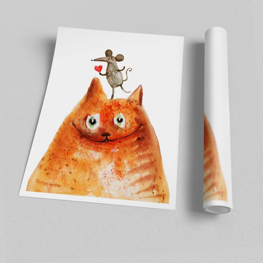 Cat and Mouse Love - Unframed Graphic Art Print on Paper