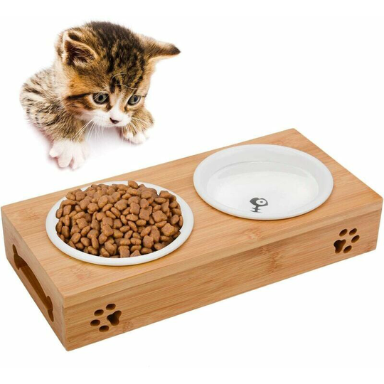 Ceramic Cat Bowl, Bamboo Cat Bowl | Bowl Anti Glutton Cats | Double Cat Bowl | Cat Bowl