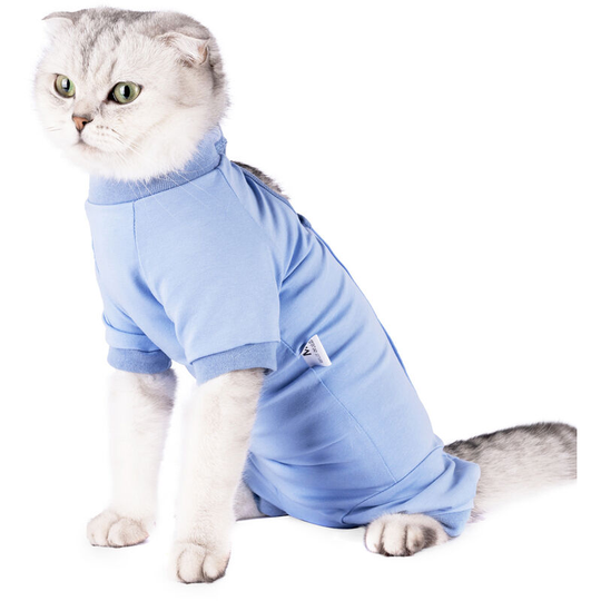 Cat Recovery Suit for Abdominal Wounds Skin Diseases After Surgery Pets Vest, Blue&Large - Blue&Large
