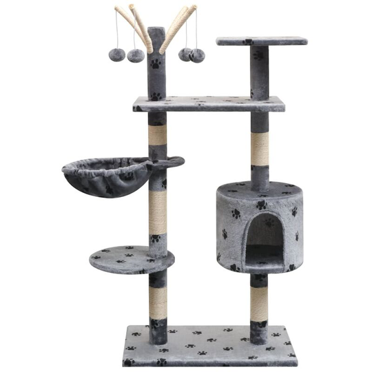 Cat Tree with Sisal Scratching Posts 125 cm Paw Prints Grey Vidaxl Grey