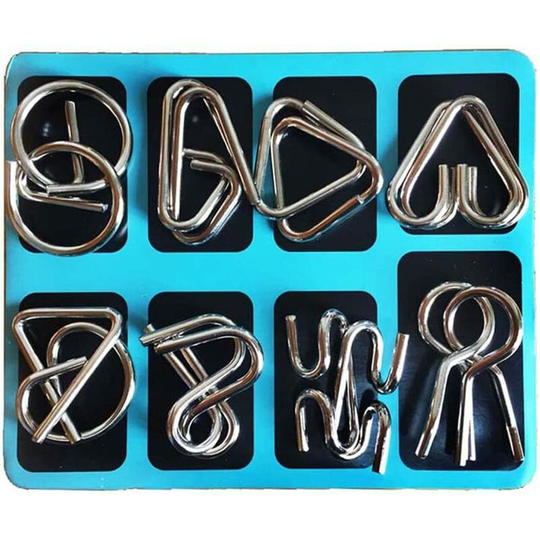 8-Piece Metal Wire Puzzles Magic Metal Brain Teaser Puzzle Set #1 - Perfect Classic Educational Intelligence Toy for Adults and Kids