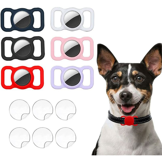 Set of 6 Dog Collar Holders Compatible with Apple Air Tag, with Dog or Cat Collar and Child School Bag (Black / Red / Pink / White / Purple /