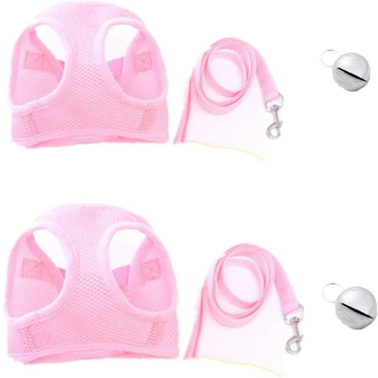 Modou - 2 Pieces Pet Harness Vest Breathable Bell Mesh Leash for Guinea Pig Rabbits (Size l: Chest: 34-40cm/13.38-15.74in), Pink)