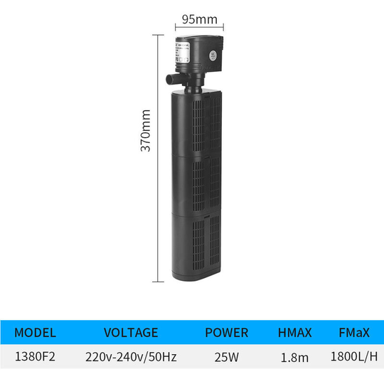 Aquarium Fish Tank Filter 3-in-1 Oxygenating Filter Pump Built-in Filtration Material 3-in-1 Filter (HX-1380F2)