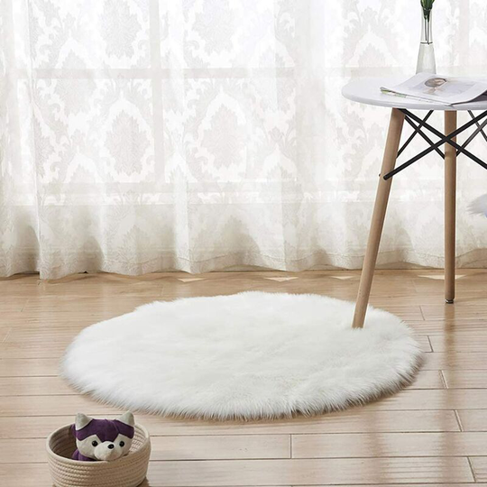 Sheep Round Rug Room Rug Bedroom Faux Fur Rabbit Rug Non-Slip 60 x60cm Carpet Living Room Bedroom Sofa Floor Mat,Do Not Remove Hair,Sofa